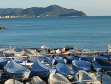 In the port of Lavagna boats are covered to protect them from the winter