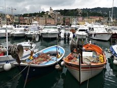 Boats anchoring in the bay of Santa Margherita