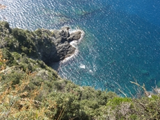 View from a hiking path down at the Ligurian sea
