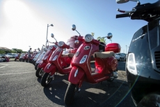 The Vespas are ready for the participants of the Vespa tour in Italy